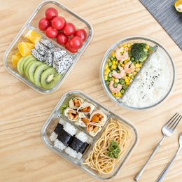 Bento Boxes Glass Lunch Box for Office Kids Student Meal Prep Containers Microwave Bento Box with Compartment Food Eco Leakproof Storage 230515