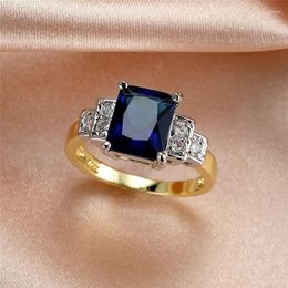 Wedding Rings Luxury Female Blue Square Crystal Jewelry Cute Gold Silver Color For Women Promise Love Engagement Ring