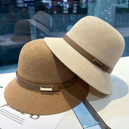 Berets Summer Bucket Hat Woman Fisherman Female Belt Metal Label Breathable Sunshade Sunscreen Sun Beach Versatile Basin