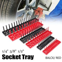 Contactdozen 3pc Socket Organiser Tray Rack Holder Metric SAE 1/4" 3/8" 1/2" Red Black Plastic Sleeve Holder Garage Storage Tool Rack Organiz