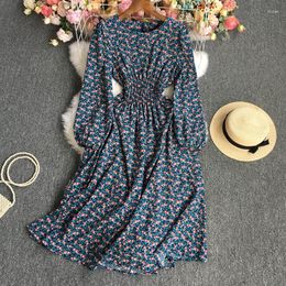 Casual Dresses Floral Print Long Sleeve Birthday Vintage Dress Women Spring Fall O Neck A Line Slim Party Vestidos De Trico Femenino