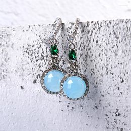 Dangle Earrings Simple Light Blue Stone Women Vintage Temperament Round For Fashion Jewellery Brinco