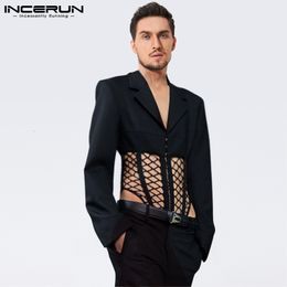 Men's Suits Blazers Men's Sexy Leisure Jumpsuits Male Long Sleeved Breathable Mesh Patchwork Suits Shirt Jumpsuits S-5XL INCERUN Tops 230515