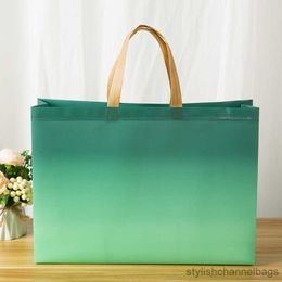 Shopping Bags Waterproof Tote Bag Handbags Gradient Pink Green Shopper Bag Folding Non-woven Fabric Shopping Storage Pouch Eco Bag Grocery Bag