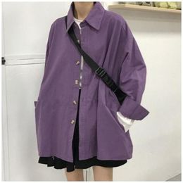 Women's Blouses 2023 Korean Women Long Sleeve Shirts Spring Loose Turn-down Collar Solid Leisure Vintage Purple All-match