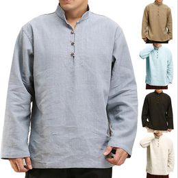 Ethnic Clothing Chinese Style Hanfu Tang Suit Tee Tops Men TShirt Muslim Islamic Cotton Casual Loose Blouse Wushu Uniform