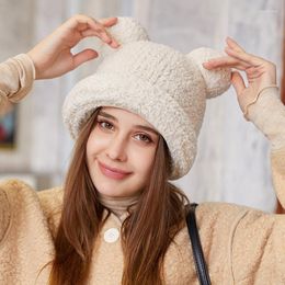 Berets Soft Cute Plush Hats Female Autumn And Winter Show Face Bear Fresh Girl Mouse Ear Fisherman Hat