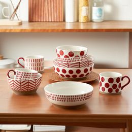 Bowls Japanese Retro Red Small Bowl Underglaze Colour Craft Household Ceramic High Appearance Level Hand-painted Rice