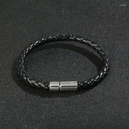 Strand JUNWEI PU Leather Bracelet Simple Style Woven Magnetic Buckle Men's Jewelry Mens Jewellery