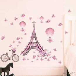 Kids' Toy Stickers Romantic Tower wall Stickers Decals Living Room Bedroom Decoration Bicycle Flower Hot Air Balloon Wedding Decoration