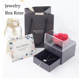 Decorative Flowers & Wreaths Unfade Flower Rose Jewellery Box With Surprise 100 Languages I Love You Necklace Strange Gift For Mother Girlfrie