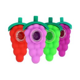 Grape Style Silicone Smoking Pipes Dry Herb Tobacco Wax Smoke Hand Straw Pipe Detachable Portable Cigar Device Wholesale 4 Colours