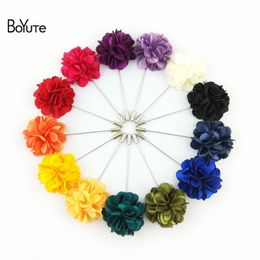 Pins Brooches BoYuTe 20 Pieces/Lot High Quality Hand Made Fabric Flower Lapel Pin Fashion Men's Suit Wedding Brooch 230515