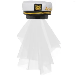 Bandanas White Bride Veil Bridal Sailor Hat Veils Party Navy Embroidered Wedding Captain