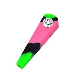 Silicone Pipes Straight Style Portable Mini Hand Tube Metal Philtre Porous Bowl Dry Herb Tobacco Cigarette Holder Hookah Waterpipe Bong Smoking