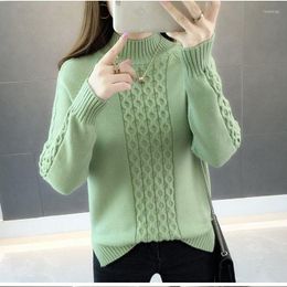 Women's Sweaters 2023 Autumn Winter Women Korean Half Turtleneck Knitted Flowers Cable Pullovers Female Soft Top Z100