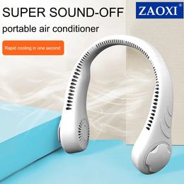 Fans ZAOXI 2022 Hanging Neck Fan Portable Bladeless Fans Personal Wearable Neckband Leafless USB Rechargeable Mini Necklace