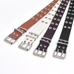 Belts Goth Style Belt Double Pin Buckle Waist Alloy Strap Women Punk Jeans Men Pu Leather Waistband