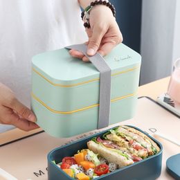 Bento Boxes 1200Ml Double Layer Lunch Box with Fork Spoon Microwave Bento Boxes Dinnerware Set Leakproof Food Storage Container for student 230515