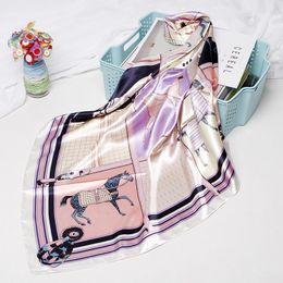 Shawls Square Scarves Women Chain Print Sunscreen Silk Scarf Female Satin Long Dual-use Shawl Beach Towel Ten Horses1