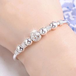 Bangle Fashion Lucky Beads Bangles Open Cuff Bracelets For Women Silver Colour Adjustable Charm Bracelet Wedding Jewellery Gifts