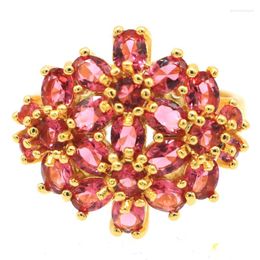 Cluster Rings 21x20mm Statement Pink Kunzite Rhodolite Garnet Blood Ruby Ladies Wedding 14k Gold Silver Drop