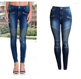 Women's Jeans Fashion Slim For Women Motorcycle Biker Zip Mid High Waist Stretch Denim Skinny Pants Motor Trend Clothing Trousers