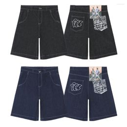 Men's Jeans Baggy Y2k Men's 2023 Summer Streetwear Embroidered Pocket Casual Wear And Women's Styles Knee-length Denim Shorts