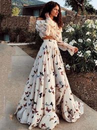 Two Piece Dress Summer Women Ladies Twopiece Bohemian Large Hemline Long Skirt Beach Classic Casual White Wear Sets 230512