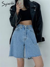 Women's Shorts Syiwidii Jeans Shorts for Women Summer Tassel Ripped High Waisted Straight Wide Leg Casual Harajuku Streetwear Shorts 230515