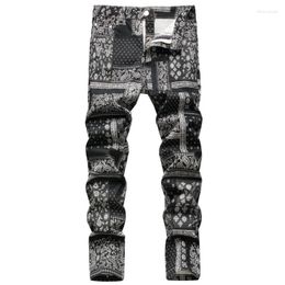 Men's Jeans Fashion High Street Men's Vintage 3D Digital Printing Skinny Slim Straight Denim Trousers Hip Hop Stretch Pants