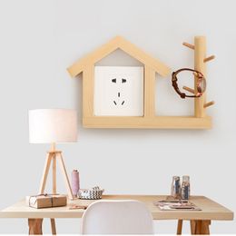 Corner Edge Cushions Solid Wood Switch Wall Stick Socket Panel Children's Antishock Protective Cover Living Room Decorative Frame Electrical Outlets 230515