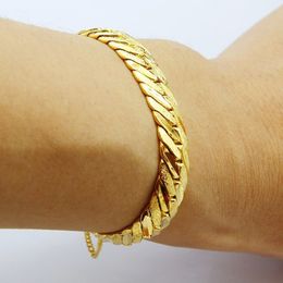 Chain Wholesale 24k gold Gp 12mm wide men's braceletsbracelets 19.5cm fashionable pure gold color men's jewelry bracelets at low prices 230512