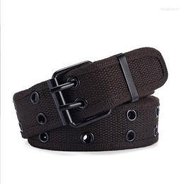 Belts Men's And Women's Double Button Canvas Belt Perforated Pin Buckle Durable Jeans Waist For Young Students