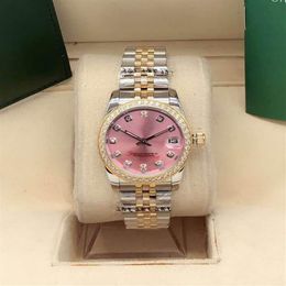 High quality gold fashion 31mm Sapphire Ladies dress Pink watches Mechanical automatic scan date womens watch Stainless steel brac252b