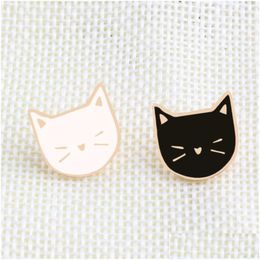 Pins Brooches Animal Black White Cat Metal Enamel Pins Women Couple Badge Lapel Shirt Denim Accessories Festival Gift Drop Delivery Dhfmu