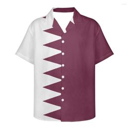 Men's Casual Shirts Qatar Flag Design Pattern Summer Vintage Fashion Short Sleeve Hawaii For Men Camisa Masculina Holiday Party