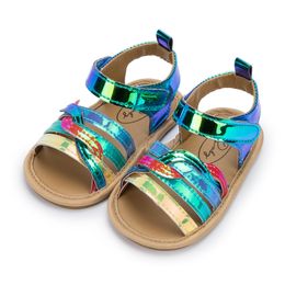 Sandals Baby Girl Shoes Girl Sandals Summer Flats PU Flash Star Rubber Sole Anti-Slip Crib born Toddler First Walker Shoes 230515