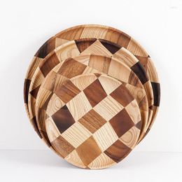 Plates Wooden Plate Japanese Style Round Dishes Dinner Household Tableware Melon Fruit Snack Dessert Nut Wood