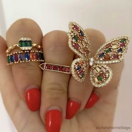 Band Rings Lost Lady New Shiny Luxurious Butterfly Ring For Women Vintage Metal Rhinestone Ring Charming Banquet Party Jewellery