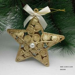 Christmas Decorations Colorful Sticky Gold Powder Pearl Bow Five-pointed Star Tree Pendant DIY XMAS Home Decoration Tools OrnamentsChristmas