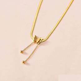 Pendant Necklaces Stainless Steel 2022 New Fashion Pendants Jewelry Doublelayer Butterfly Choker Collier For Women Drop Delivery Dhg9R