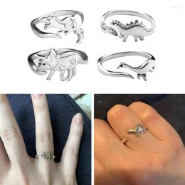 Cluster Rings Dinosaur Long-necked Dragon Stegosaurus For Women Cute Animal Open Ring Wedding Adjustable Birthday Party Girl Jewel