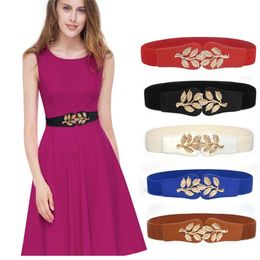 Belts Windbreaker Elastic Waistband Gold Leaf Double Buckle Wide Belt Leather For Women Dress Accessories