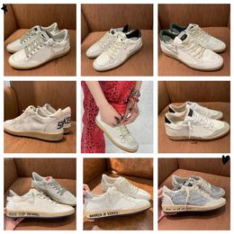 Designer ball star Golden Sports board shoes Men Womens Leather Shoes ball star Luxury Italian Sports Shoes White Silver Black Classic Do Dirty Slide Shoes