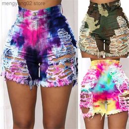 Women's Shorts New Arrival Women Summer Ripped Shorts Jeans Fashion Trendy Tie Dye Denim Shorts Street Hipster Shorts Plus Size Clothing S-4XL T230515