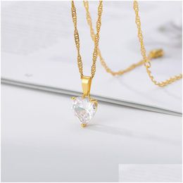 Pendant Necklaces Fashion Heart Necklace For Women Couple Lovers Gold Stainless Steel Chain Chocker Female Cute Zircon Jewlery Drop Dh5P0