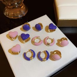 Stud Earrings Wholesale 2023 Pink Enamel Love Heart Circle Sweet Cute Versatile Drip Oil Earring For Women Girl Jewellery