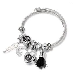 Bangle Bohemian Style Tassel Feather Silver Color Women Bracelets Fashion Stars Moon Sweet Love Lock Bracelet Jewelry Femme Bangles