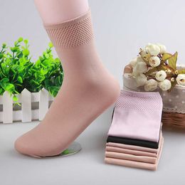 Socks Hosiery Female Stereo Socks 5 Pairs Fashion Summer New Style Pure Colour Stereotype Women Girls Silk Socks Fresh Breathable Sexy Black Skin Sock P230515